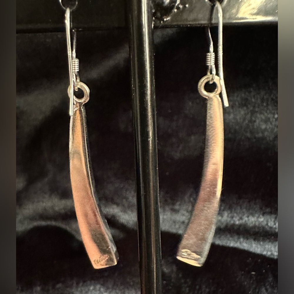 Native American Turquoise Inlay 💯 Silver Drop Earrings - Picture 2 of 5